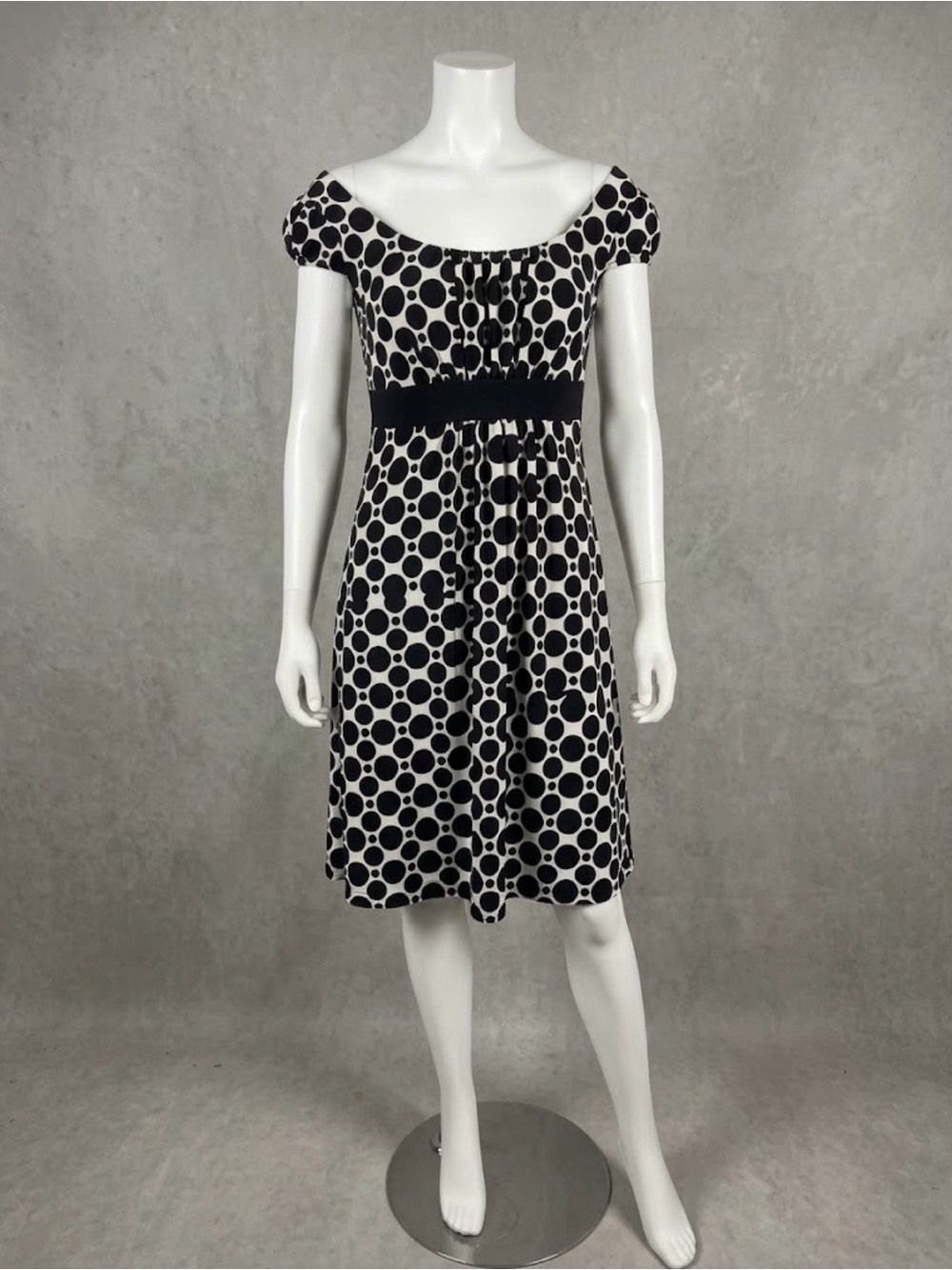 Jessica Black and White Polka Dot Empire Waist Midi Dress